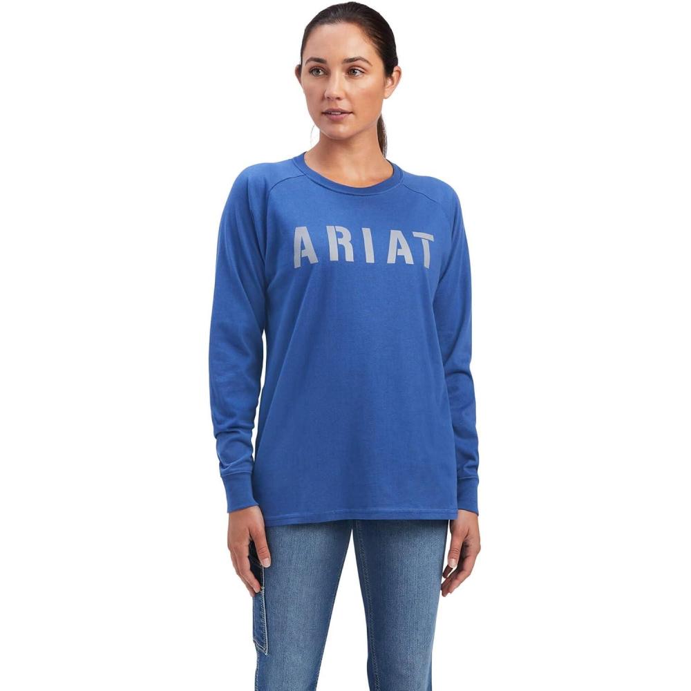 imageARIAT Womens Rebar Cottonstrong Block TShirtTrue Navy Alloy