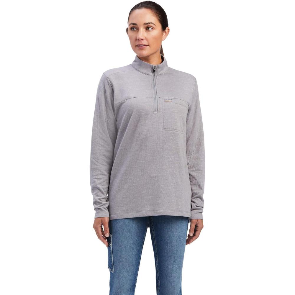 imageARIAT Womens Rebar Gridwork Baselayer 14 Zip TShirtHeather Grey