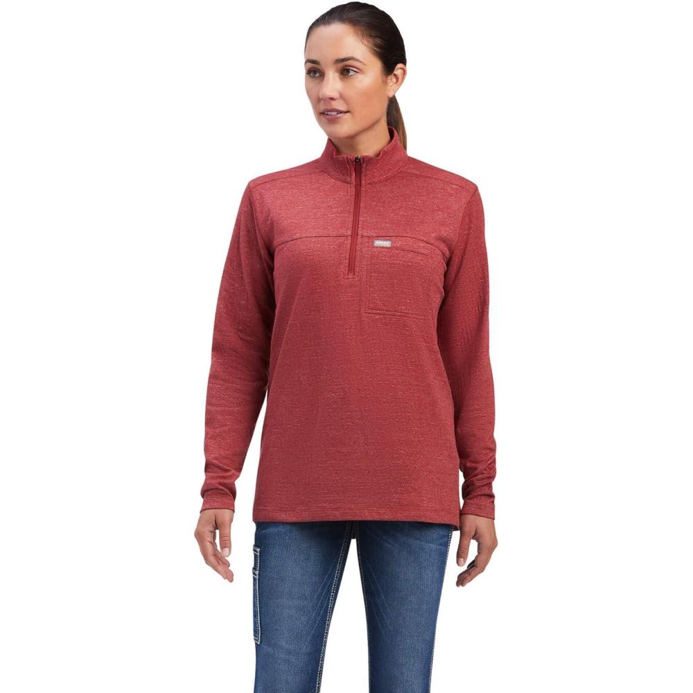 imageARIAT Womens Rebar Gridwork Baselayer 14 Zip TShirtRosewood