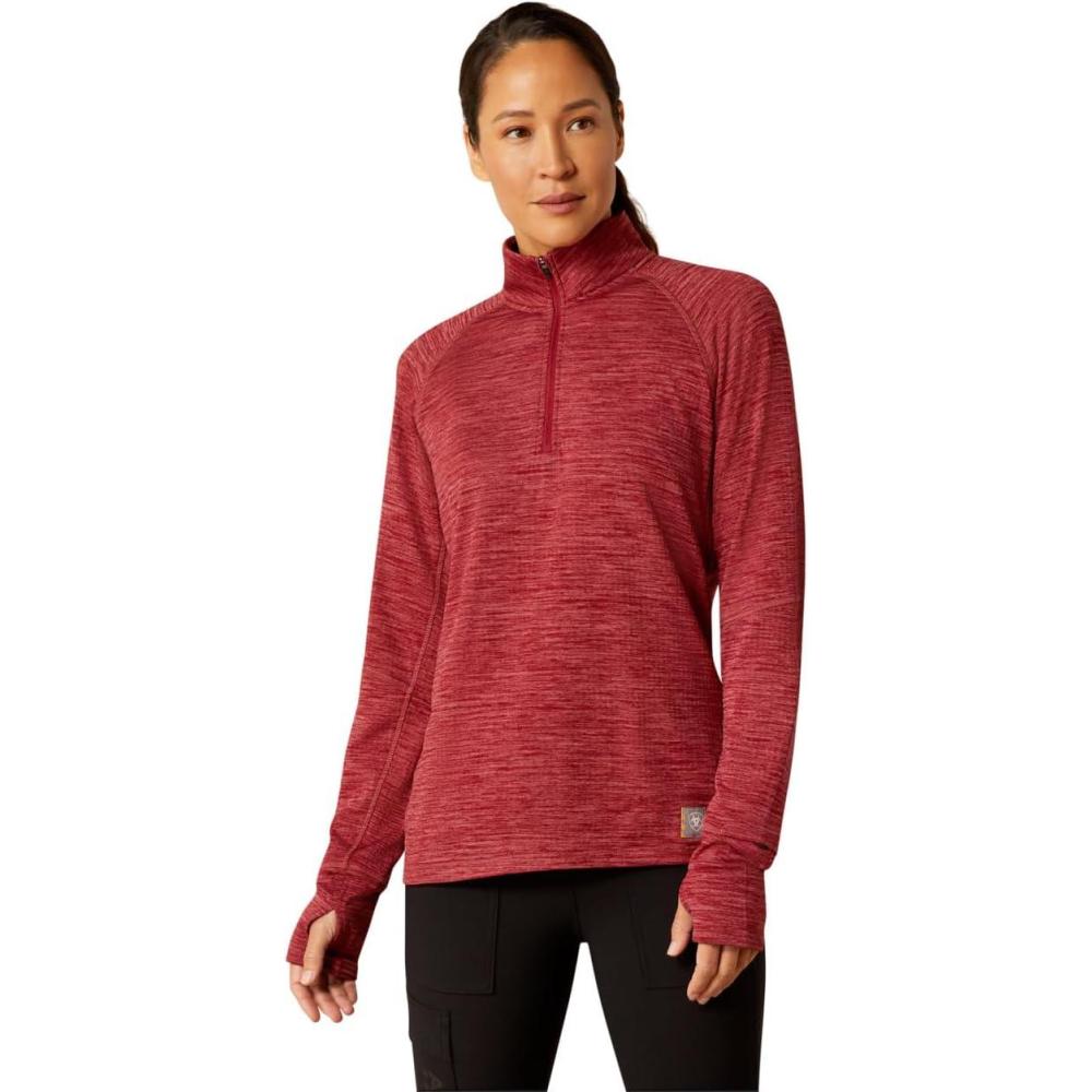 imageARIAT Womens Rebar Gridwork Baselayer 14 Zip TShirtTibetan Red