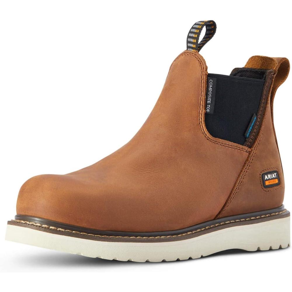 imageARIAT Womens Rebar Wedge Chelsea Waterproof Composite Toe Work BootAged Honey