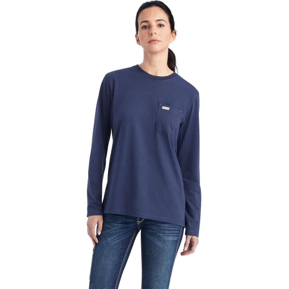 imageARIAT Womens Rebar Workman Logo TShirtMood Indigo