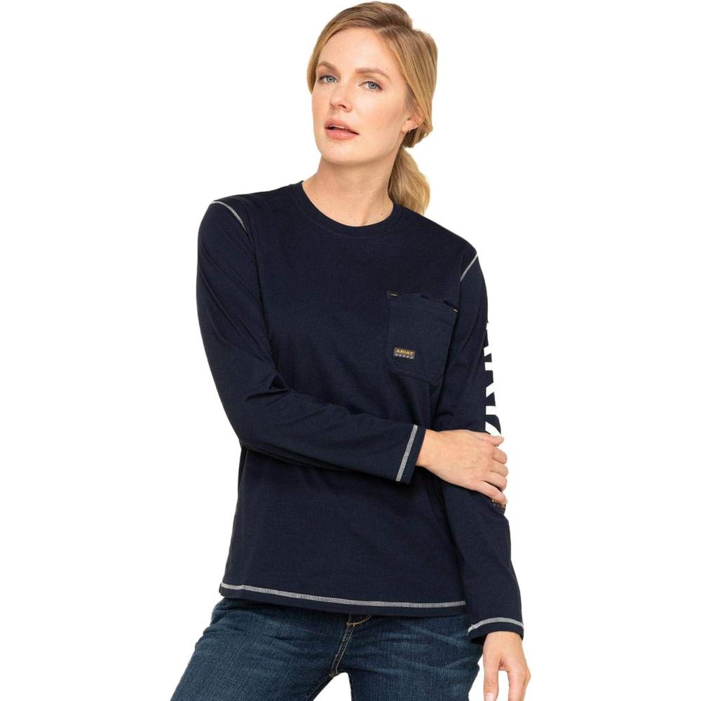imageARIAT Womens Rebar Workman Logo TShirtNavy Blue