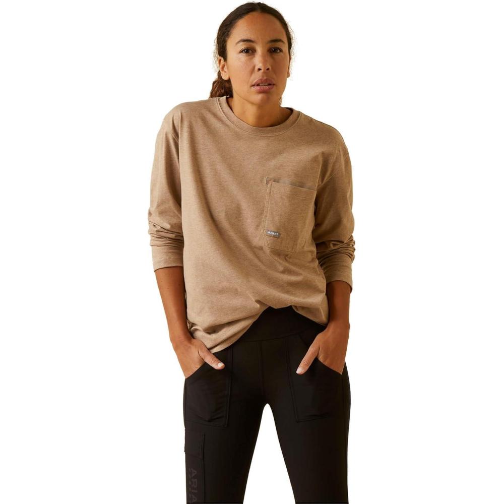 imageARIAT Womens Rebar Workman Logo TShirtOatmeal Heather