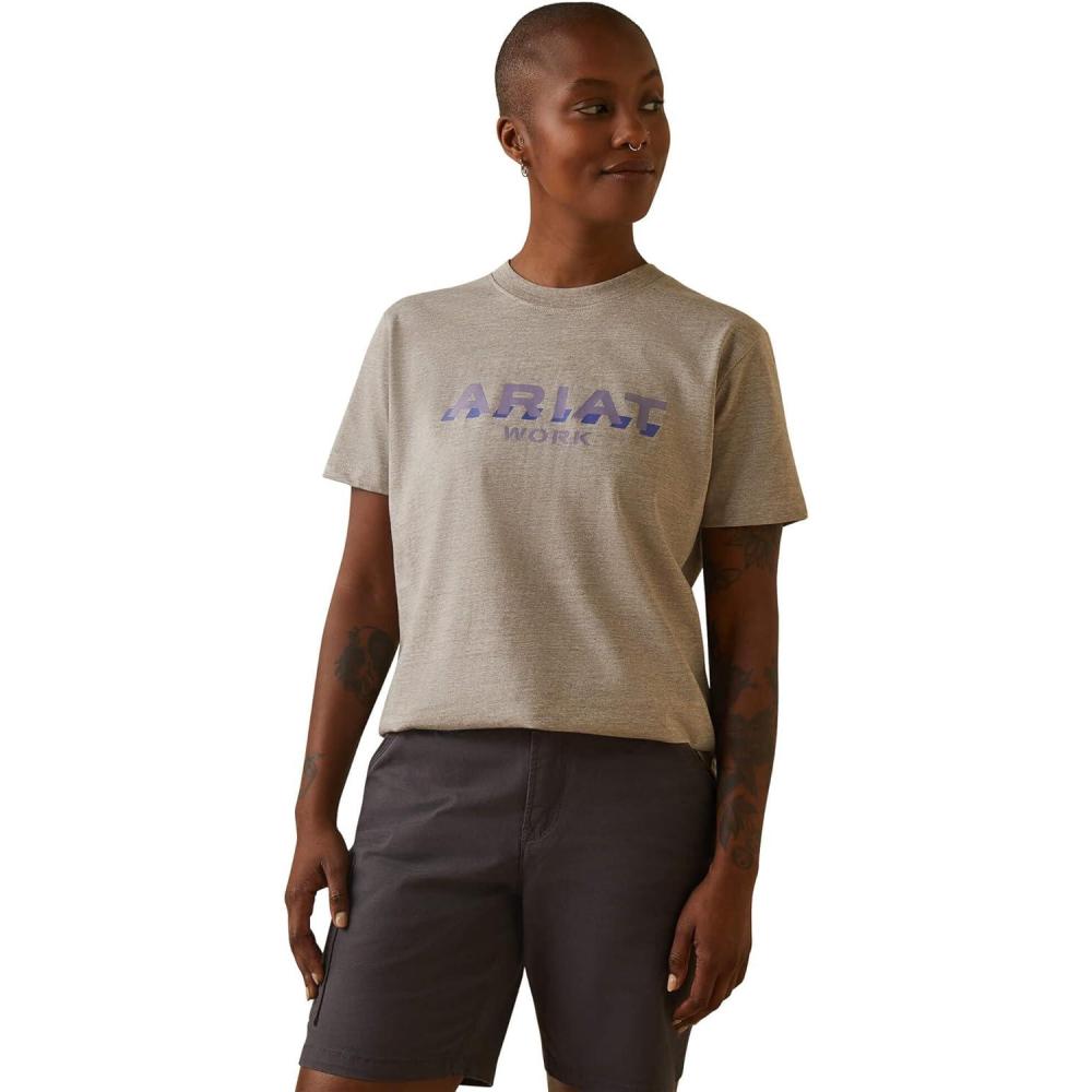imageARIAT Womens WMS Rebar Cotton Strong Logo Ss Tshrt HPortabella Heather