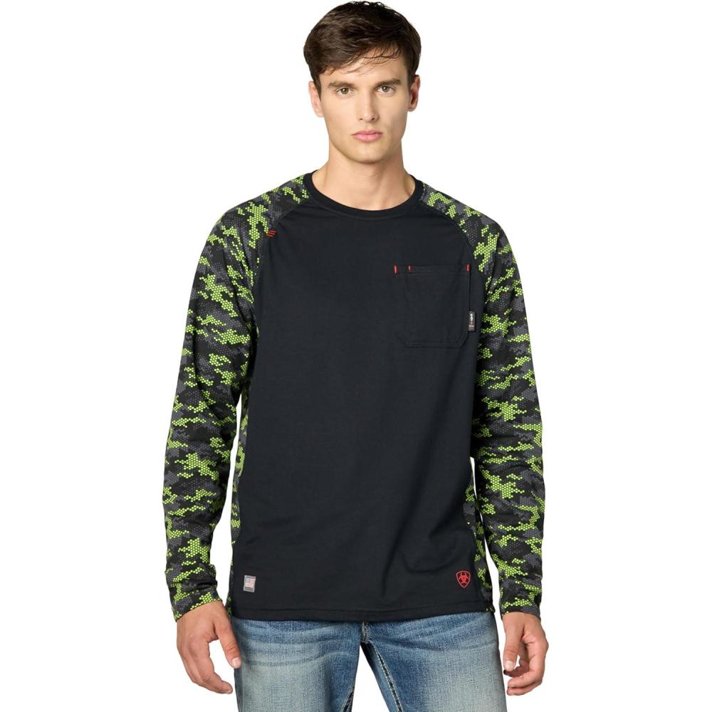 imageARIAT mens Fr Ac Stretch Camo Baseball TshirtBlackLime Camo