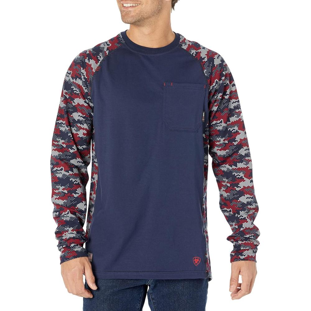 imageARIAT mens Fr Ac Stretch Camo Baseball TshirtNavyWhiteRed Camo