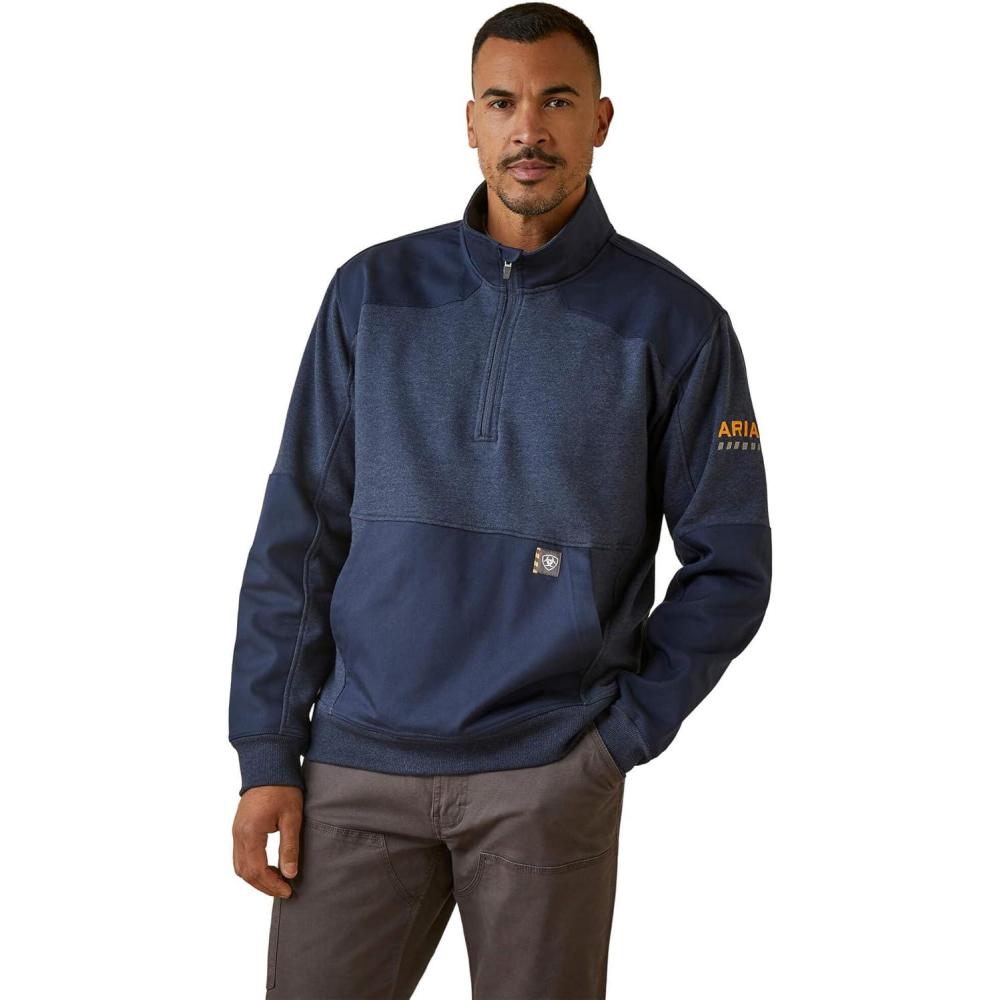 imageARIAT mens Rebar Workman Duracanvas 14 Zip SweatshirtNavy Heather Navy