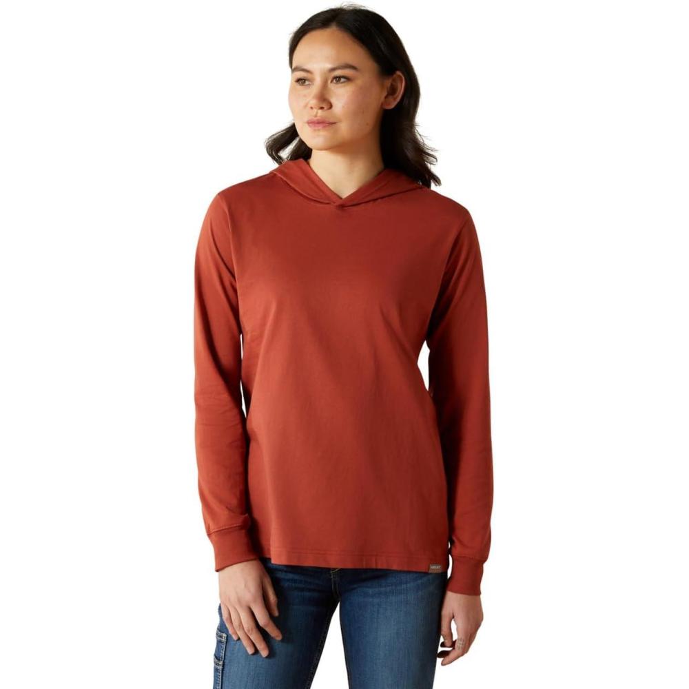 imageARIAT womens Rebar Cotton Strong Hooded TshirtBarn Red