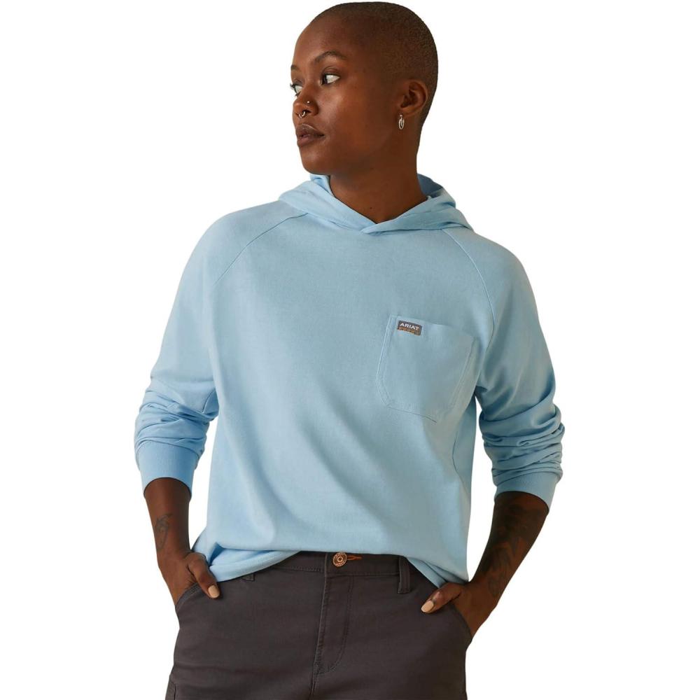 imageARIAT womens Rebar Cotton Strong Hooded TshirtClear Sky