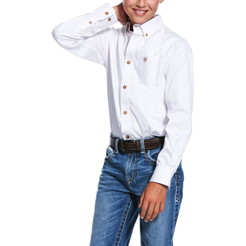 imageAriat Boys Solid Twill Classic Fit ShirtWhite