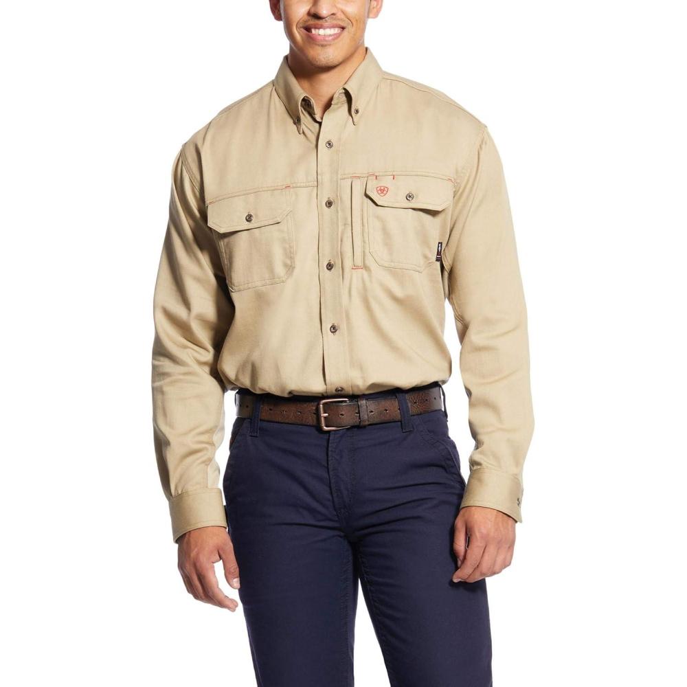 imageAriat Mens Big and Tall Flame Resistant Work ShirtKhaki