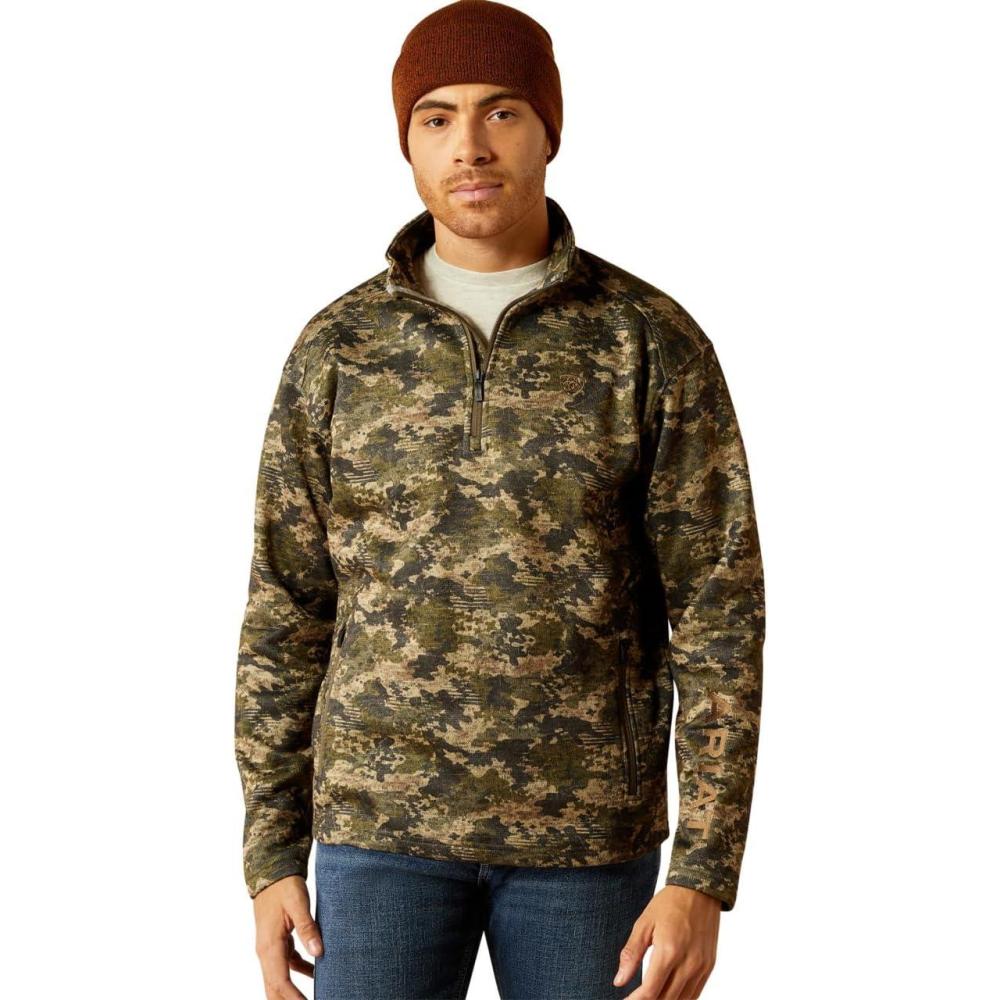 imageAriat Mens Caldwell Logo 14 Zip SweaterGreen Camo