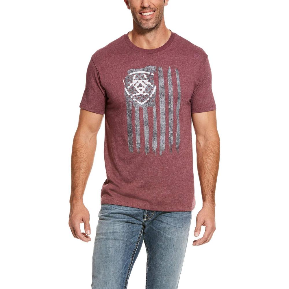 imageAriat Mens Graphic TShirtBurgundy HeatherVertical Flag Ss Tshrt