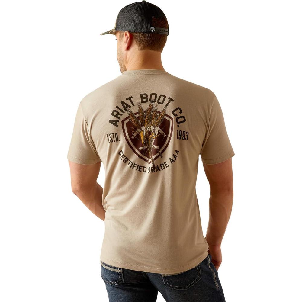 imageAriat Mens Graphic TShirtKhaki HeatherWheat Shield