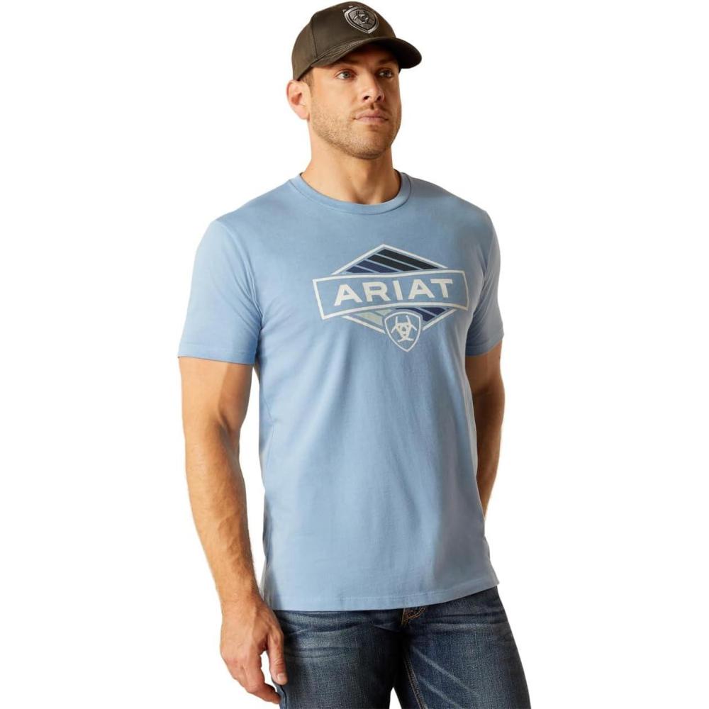 imageAriat Mens Graphic TShirtLight Blue HeatherVintage Hex Stripe