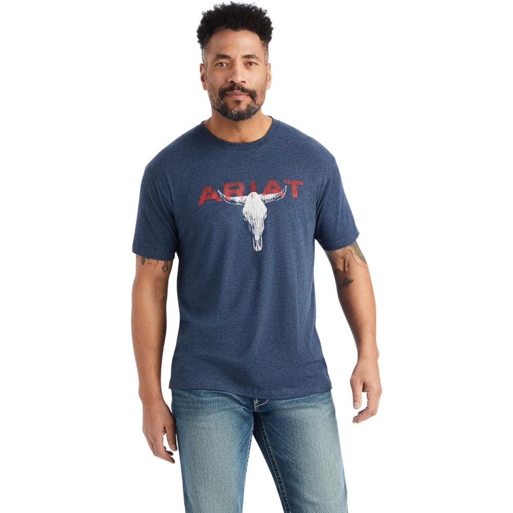 imageAriat Mens Graphic TShirtNavy HeatherStreak Skull