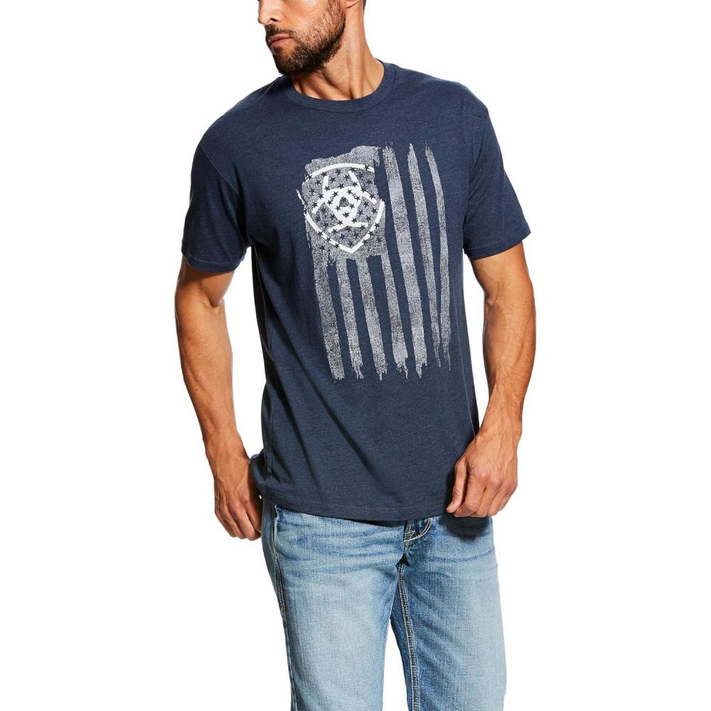 imageAriat Mens Graphic TShirtNavy HeatherVertical Flag