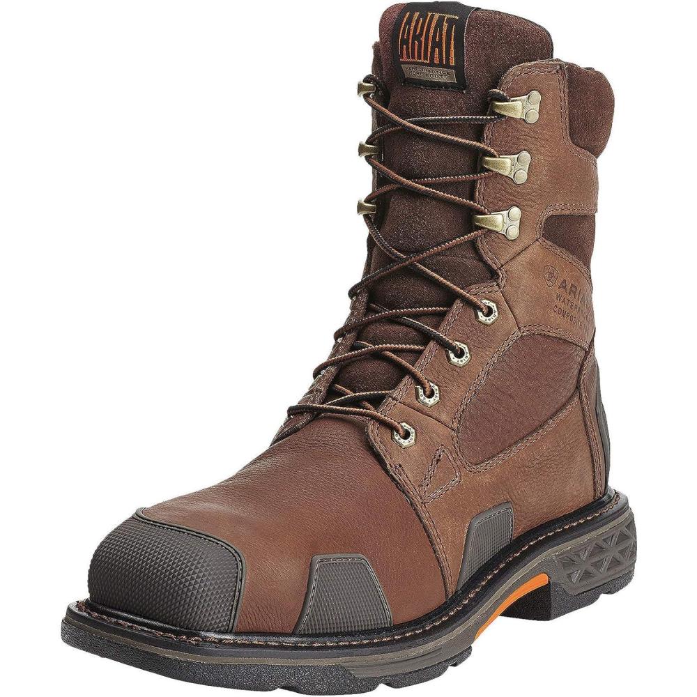 imageAriat Mens Overdrive 8quot Wide Square Toe Waterproof Composite Toe Work BootChestnut Brown