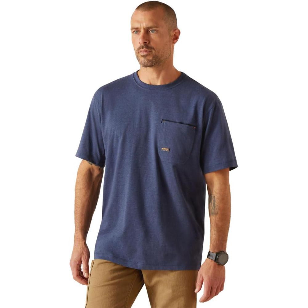 imageAriat Mens Rebar Short Sleeve CrewNavy HeatherUsa