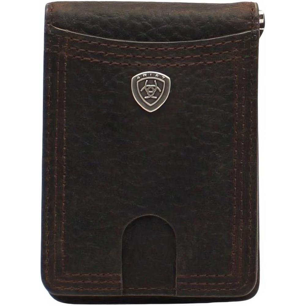imageAriat Mens Rowdy Shield Logo Brown Money Clip Bifold Wallet A35117282