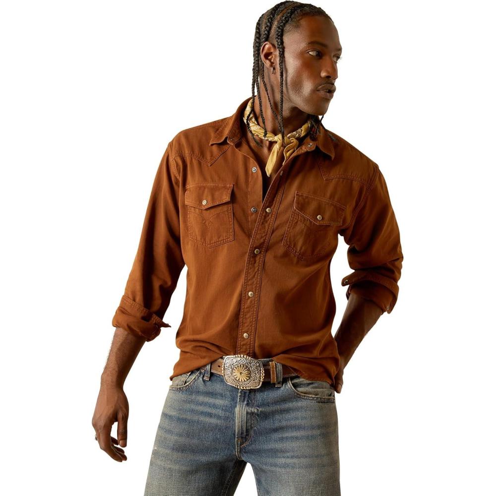 imageAriat Mens Yellowstone Earth Retro Snap Long Sleeve ShirtTerra Cotta