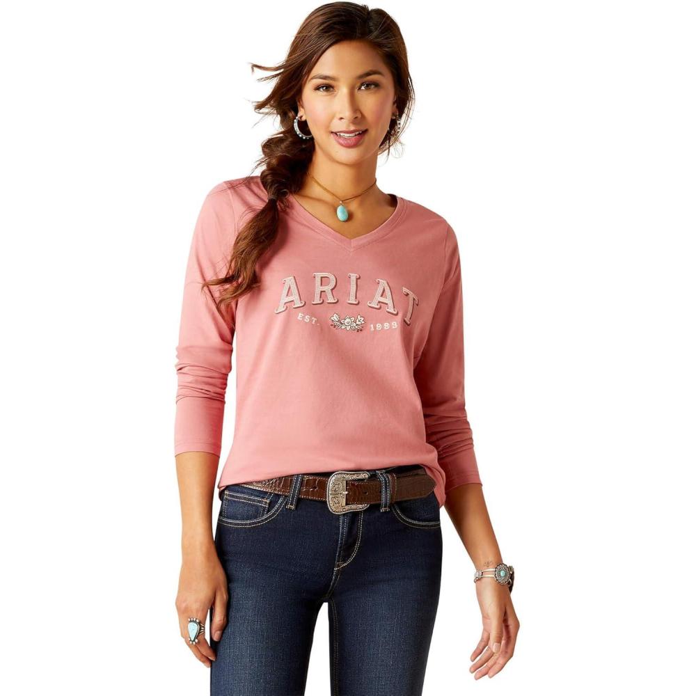 imageAriat Womens Ariat Denim Label TShirtDusty RoseFlora Tee