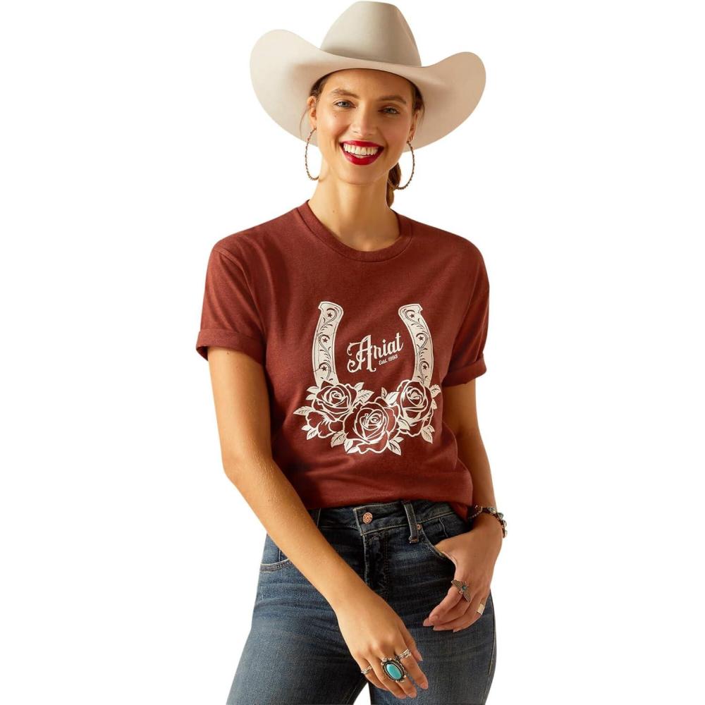 imageAriat Womens Ariat Denim Label TShirtRust HeatherAriat Horseshoe