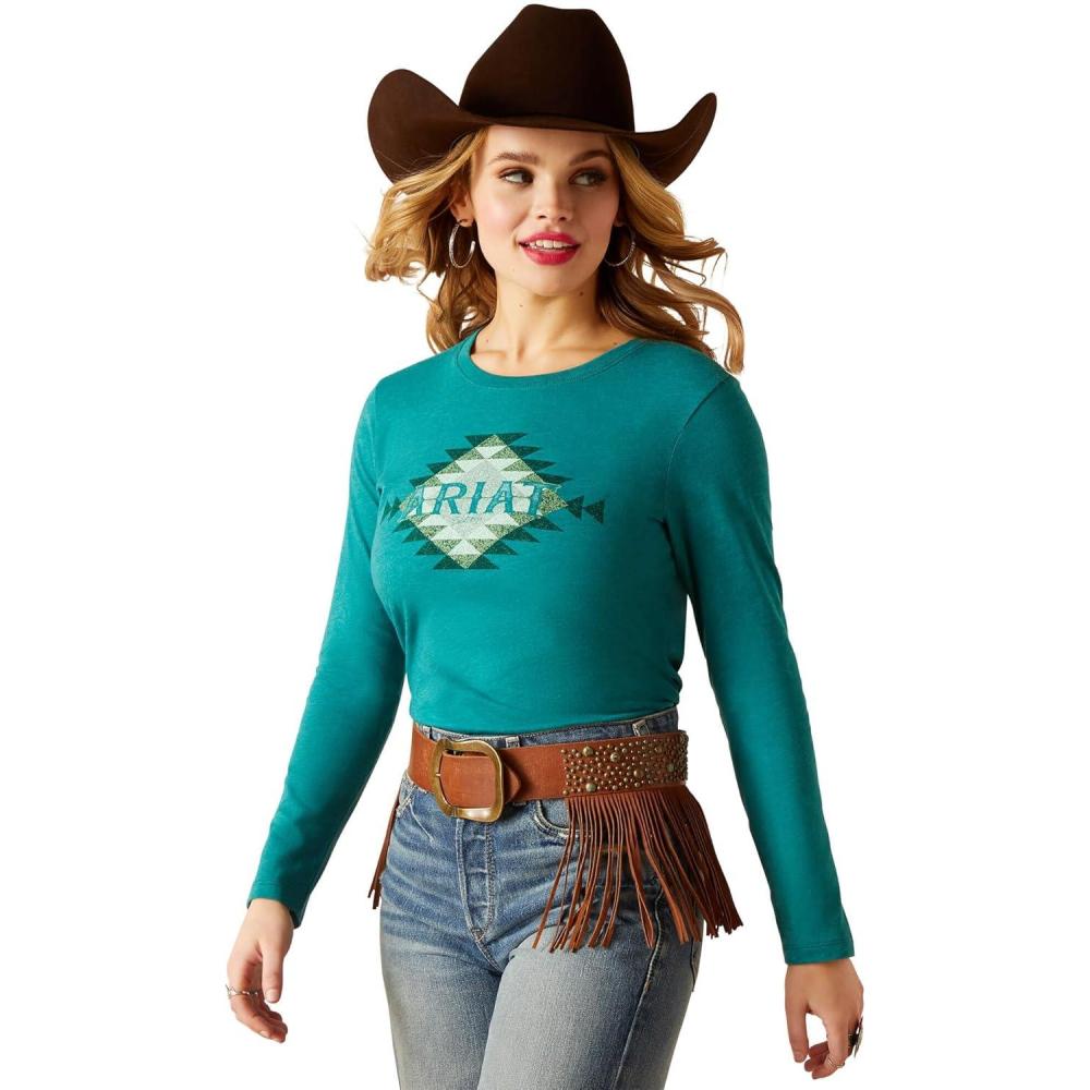 imageAriat Womens Ariat Denim Label TShirtTeal Green HeatherAriat Southwest Logo