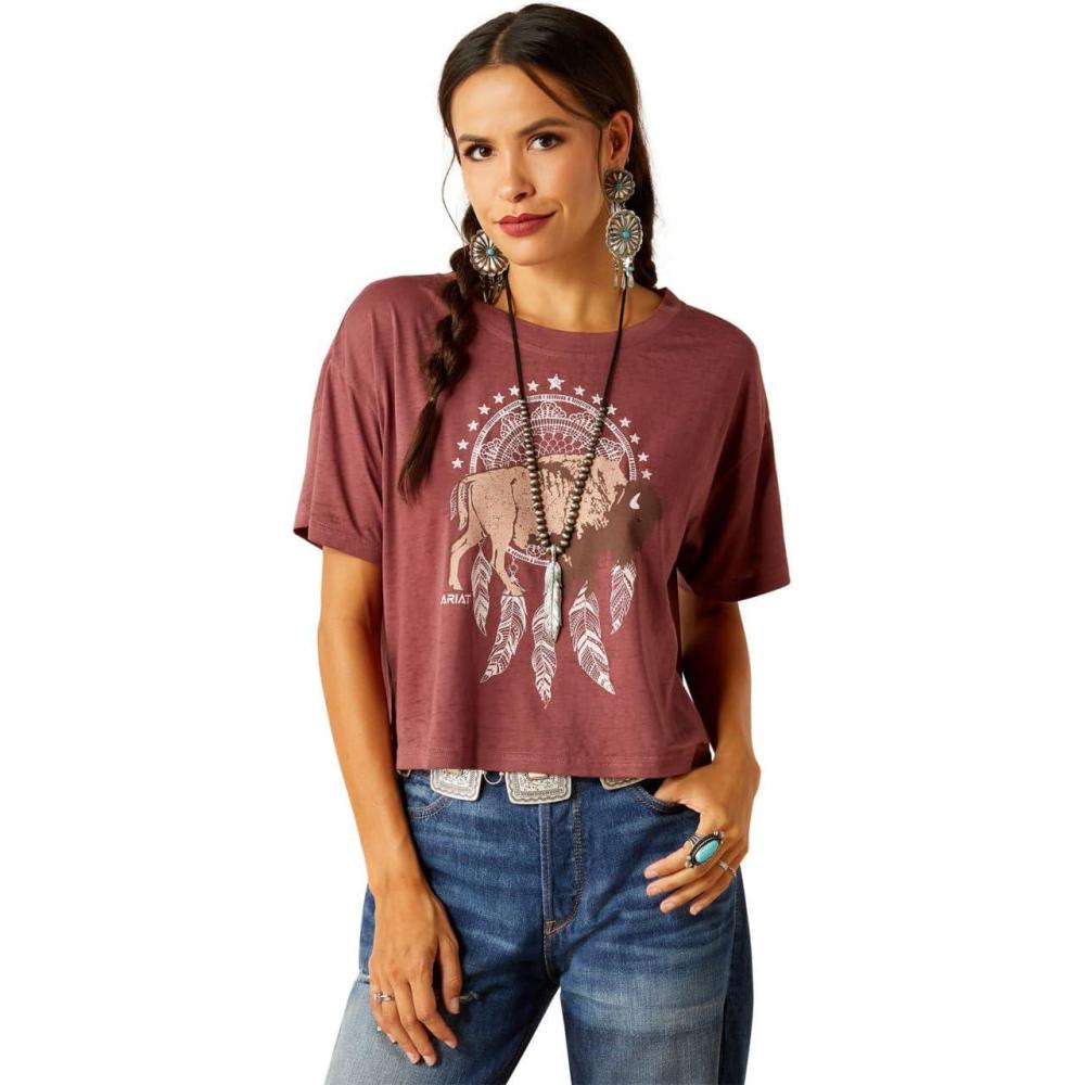 imageAriat Womens Ariat Denim Label TShirtWild GingerBuffalo Territory