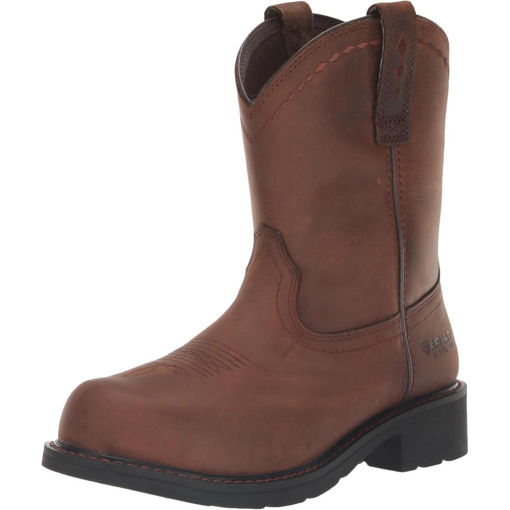 imageAriat Womens Fatbaby Pullon Steel Toe Work Boot WesternDistressed Brown