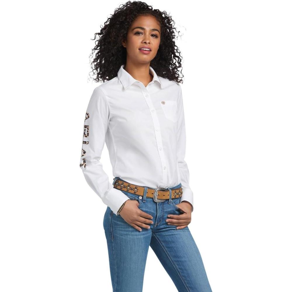 imageAriat Womens Kirby Pro Tawny Port ShirtWhite W Leopard Logo