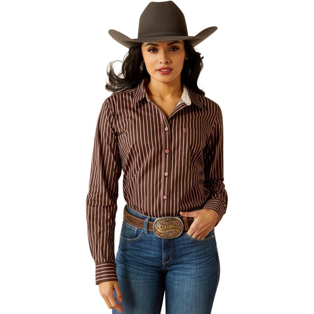 imageAriat Womens Kirby Stretch ShirtLight Mahogany Stripe