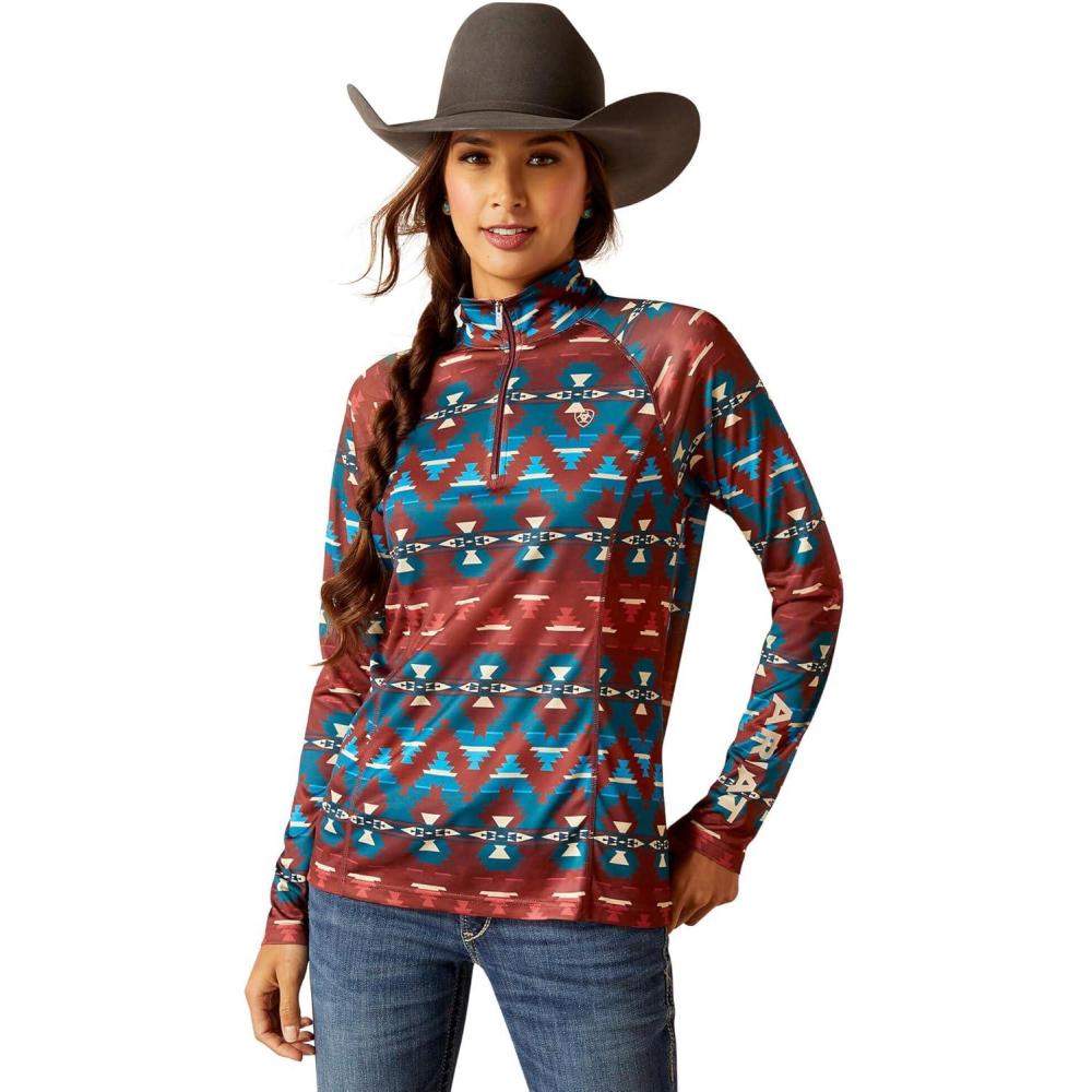 imageAriat Womens Sunstopper 30 14 Zip Baselayer North Atlantic Dot XSmallBaja Print