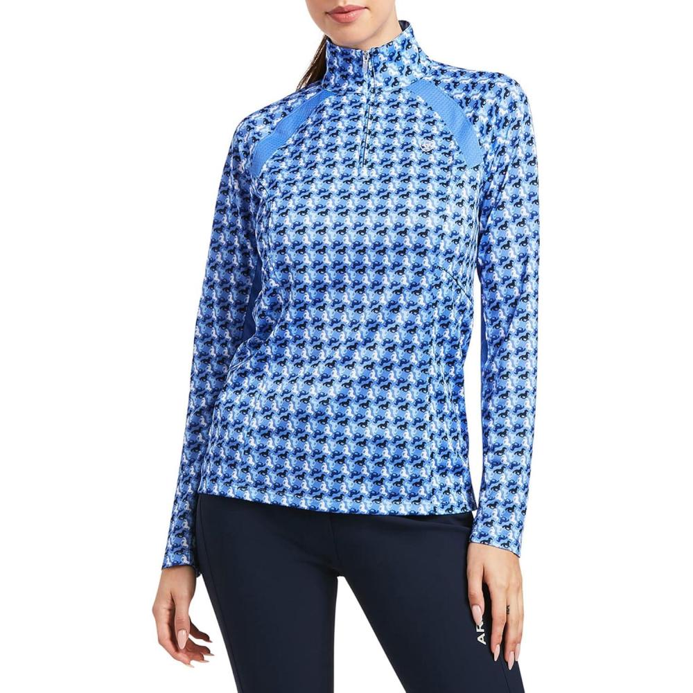 imageAriat Womens Sunstopper 30 14 Zip Baselayer North Atlantic Dot XSmallBlue