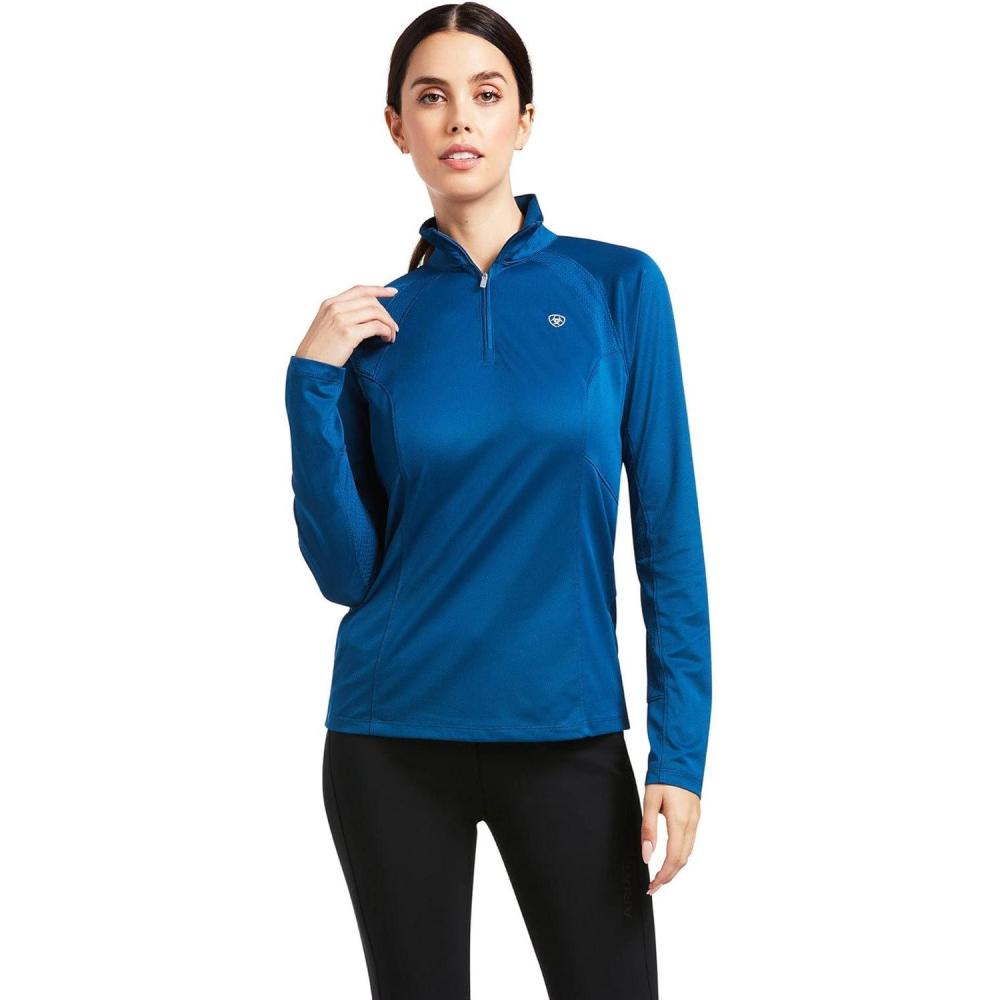imageAriat Womens Sunstopper 30 14 Zip Baselayer North Atlantic Dot XSmallBlue Opal