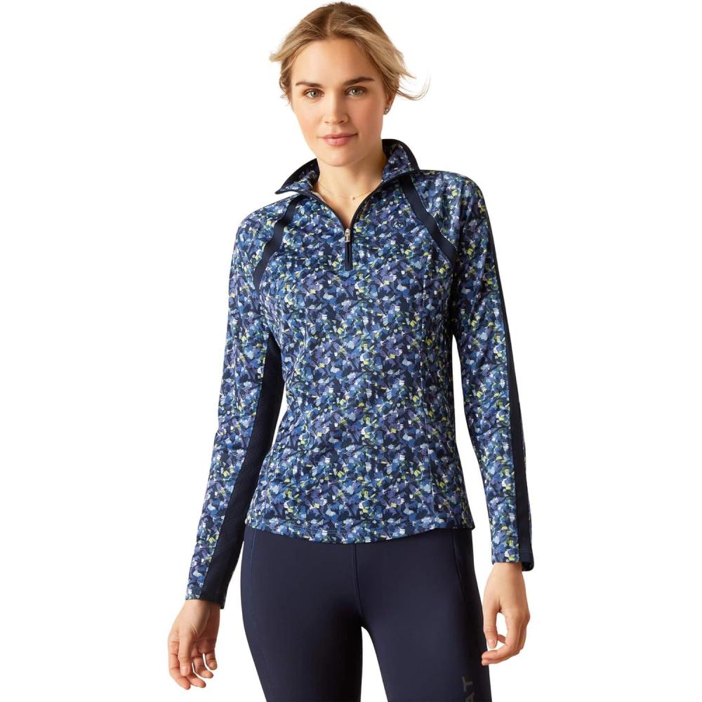 imageAriat Womens Sunstopper 30 14 Zip Baselayer North Atlantic Dot XSmallBlue Scribble