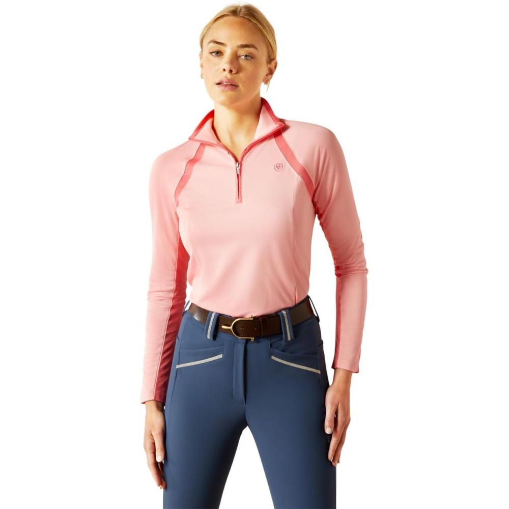 imageAriat Womens Sunstopper 30 14 Zip Baselayer North Atlantic Dot XSmallFlamingo Pink