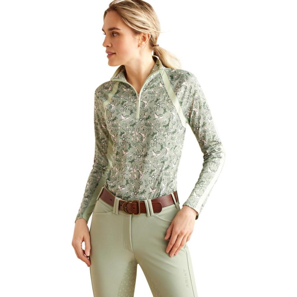 imageAriat Womens Sunstopper 30 14 Zip Baselayer North Atlantic Dot XSmallGreen Baroque