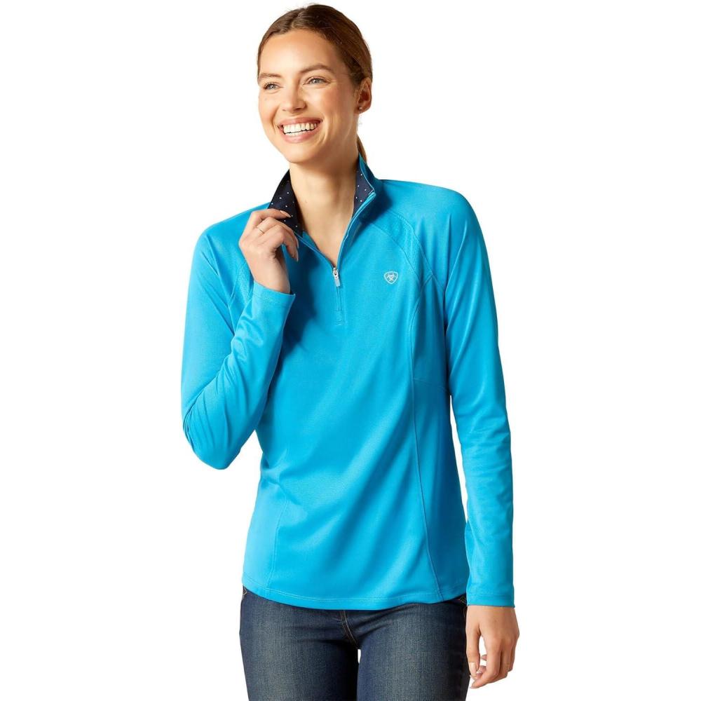 imageAriat Womens Sunstopper 30 14 Zip Baselayer North Atlantic Dot XSmallHawaiian Surf