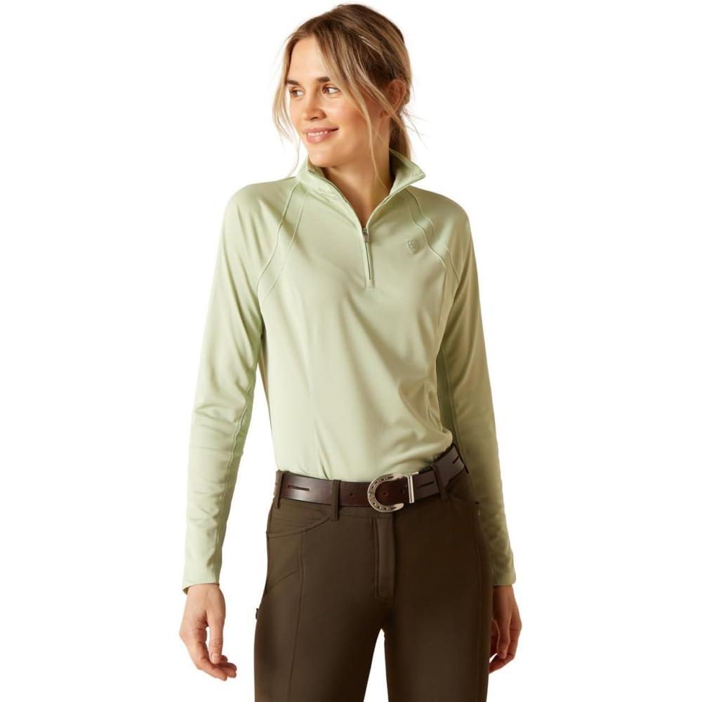 imageAriat Womens Sunstopper 30 14 Zip Baselayer North Atlantic Dot XSmallLaurel Green