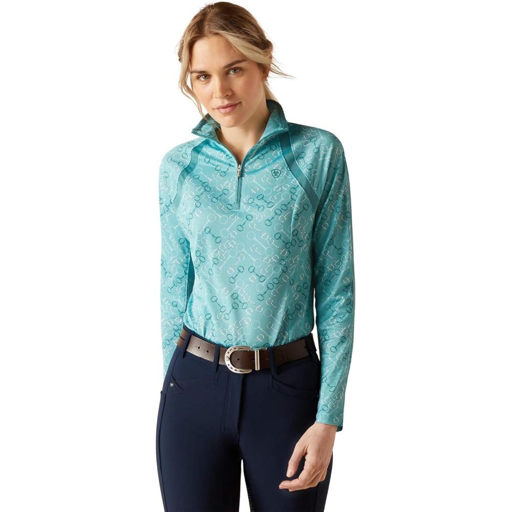 imageAriat Womens Sunstopper 30 14 Zip Baselayer North Atlantic Dot XSmallMarine Blue Bit