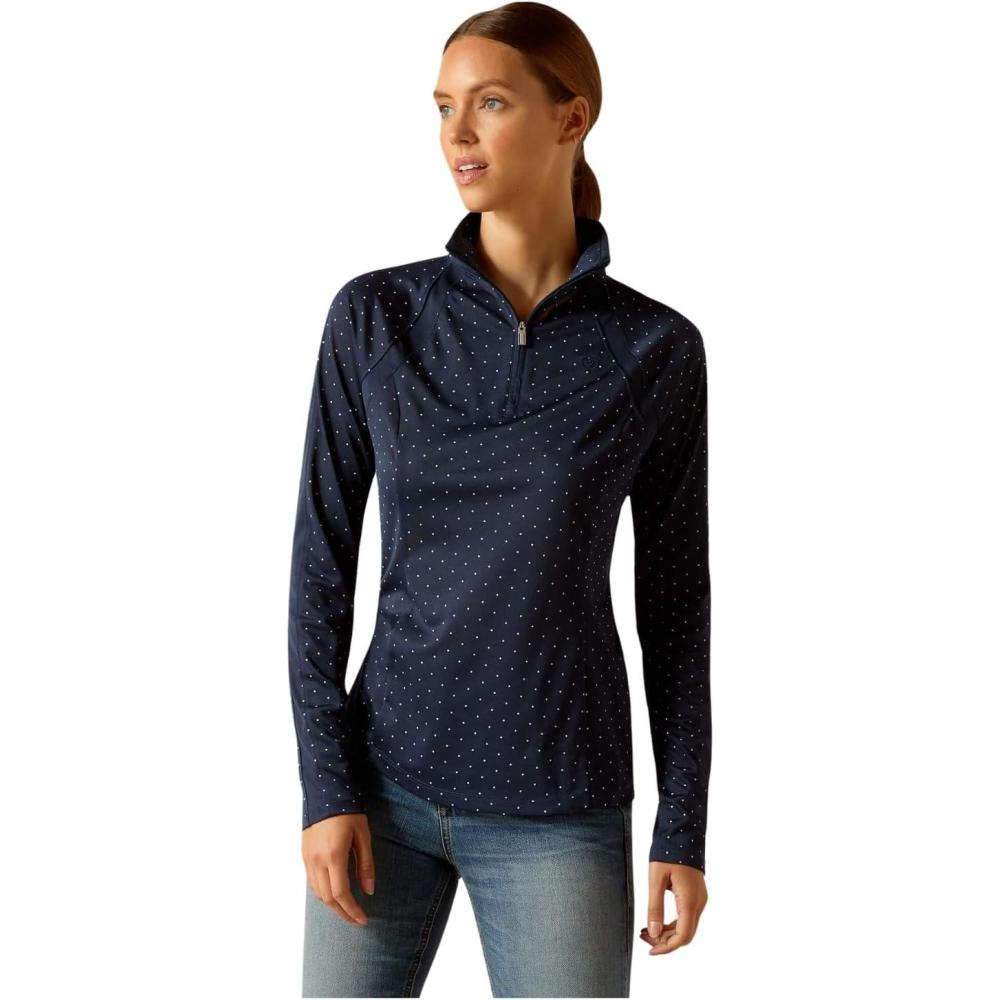imageAriat Womens Sunstopper 30 14 Zip Baselayer North Atlantic Dot XSmallNavy Dot