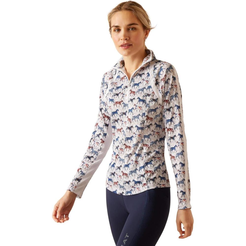 imageAriat Womens Sunstopper 30 14 Zip Baselayer North Atlantic Dot XSmallPainted Ponies