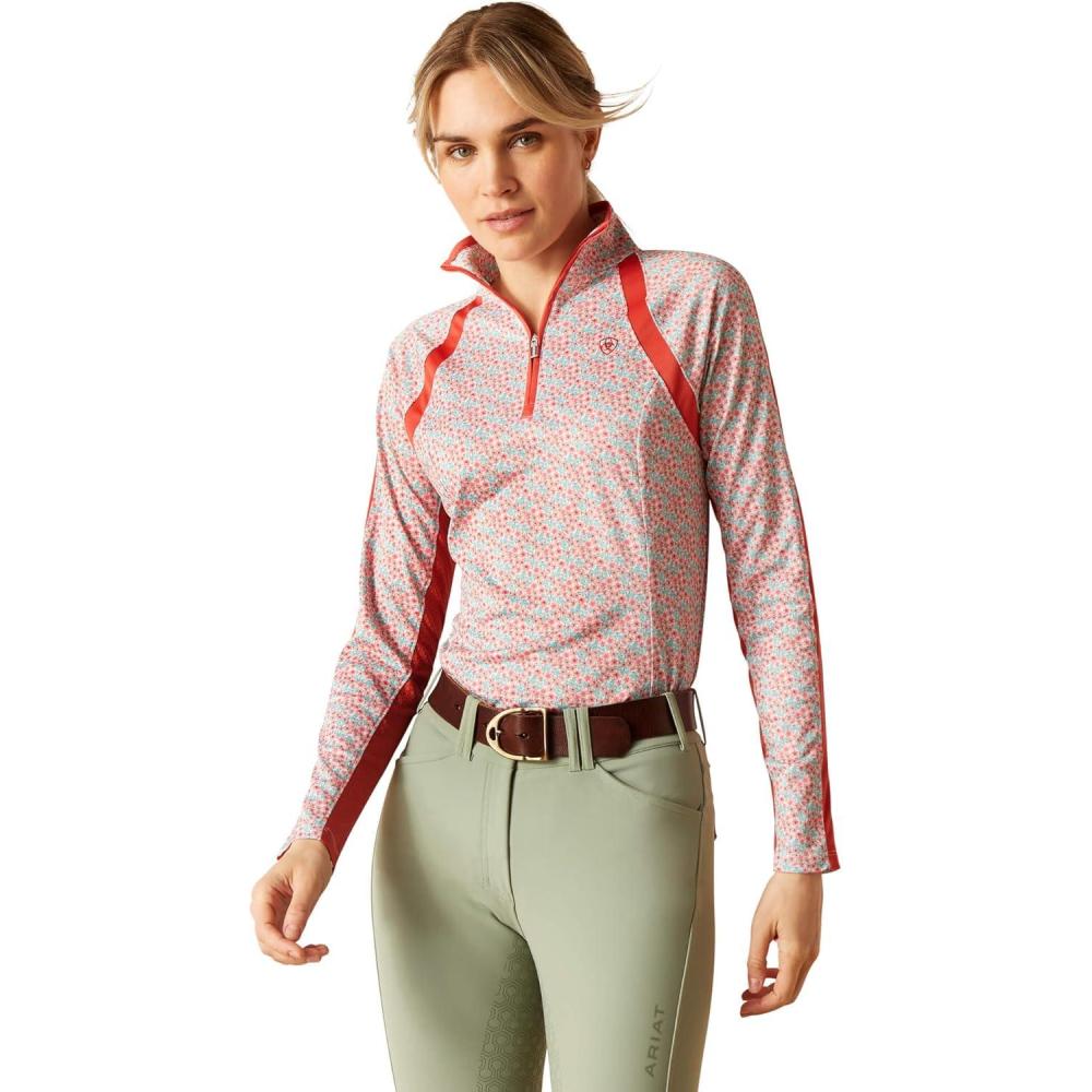 imageAriat Womens Sunstopper 30 14 Zip Baselayer North Atlantic Dot XSmallPetals