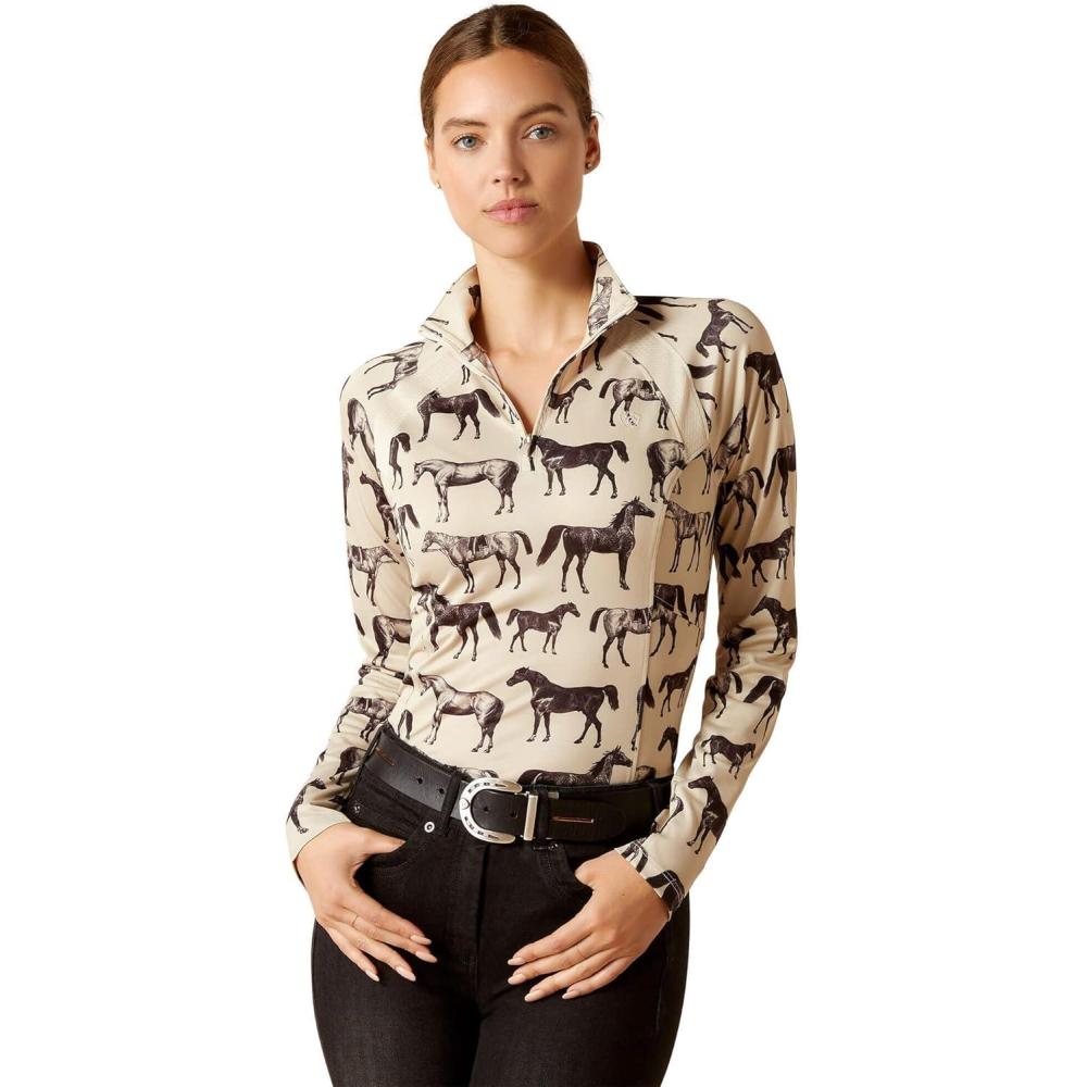 imageAriat Womens Sunstopper 30 14 Zip Baselayer North Atlantic Dot XSmallSepia Equine