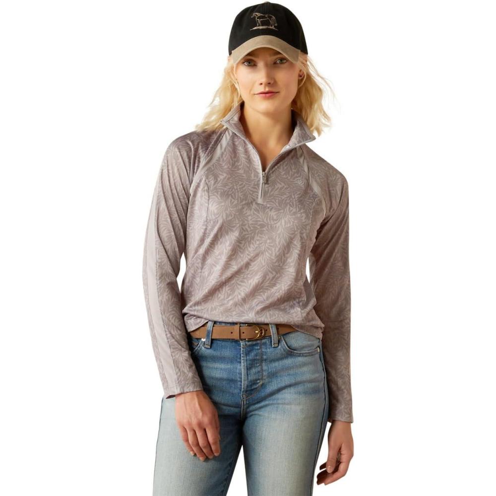 imageAriat Womens Sunstopper 30 14 Zip Baselayer North Atlantic Dot XSmallSilver Sconce Fern