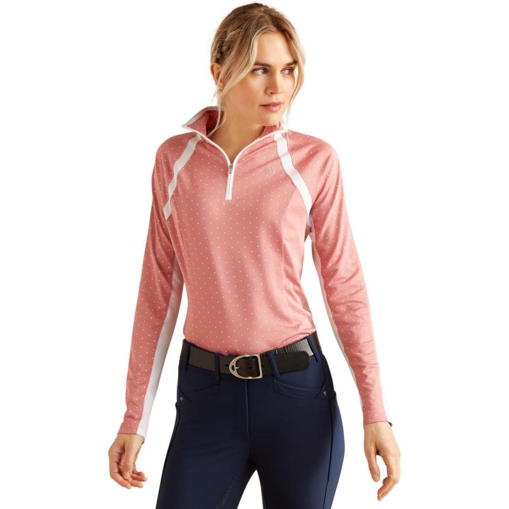 imageAriat Womens Sunstopper 30 14 Zip Baselayer North Atlantic Dot XSmallSlate Rose Dot