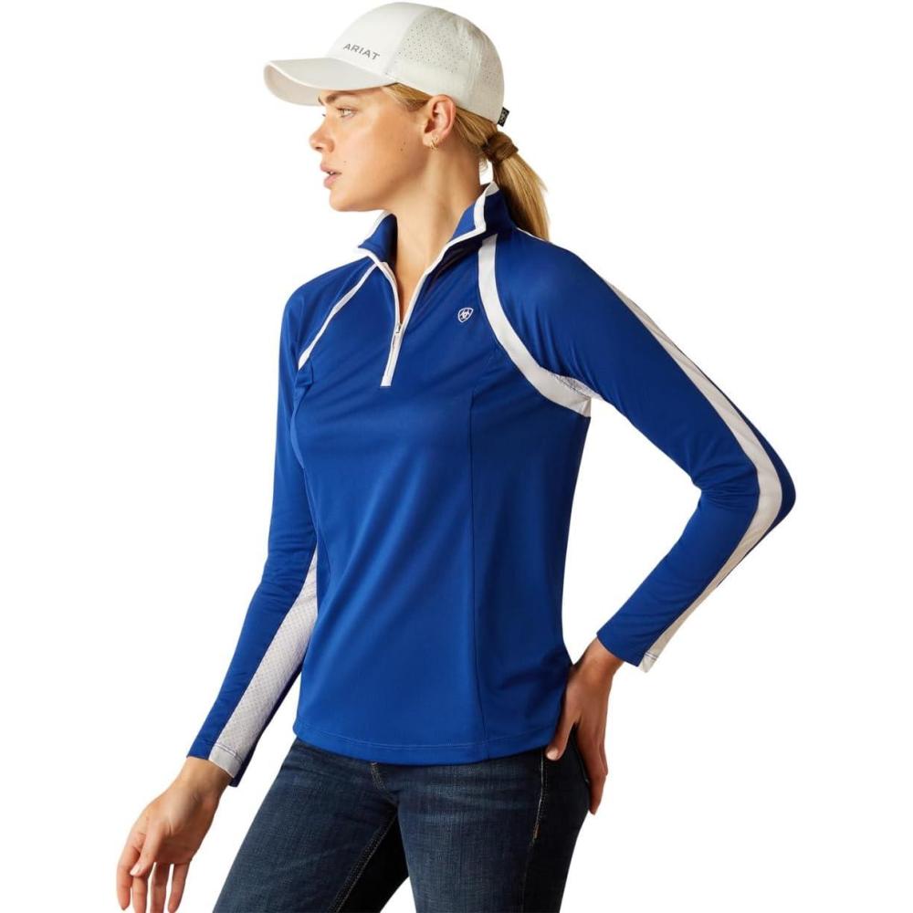 imageAriat Womens Sunstopper 30 14 Zip Baselayer North Atlantic Dot XSmallSodalite Blue