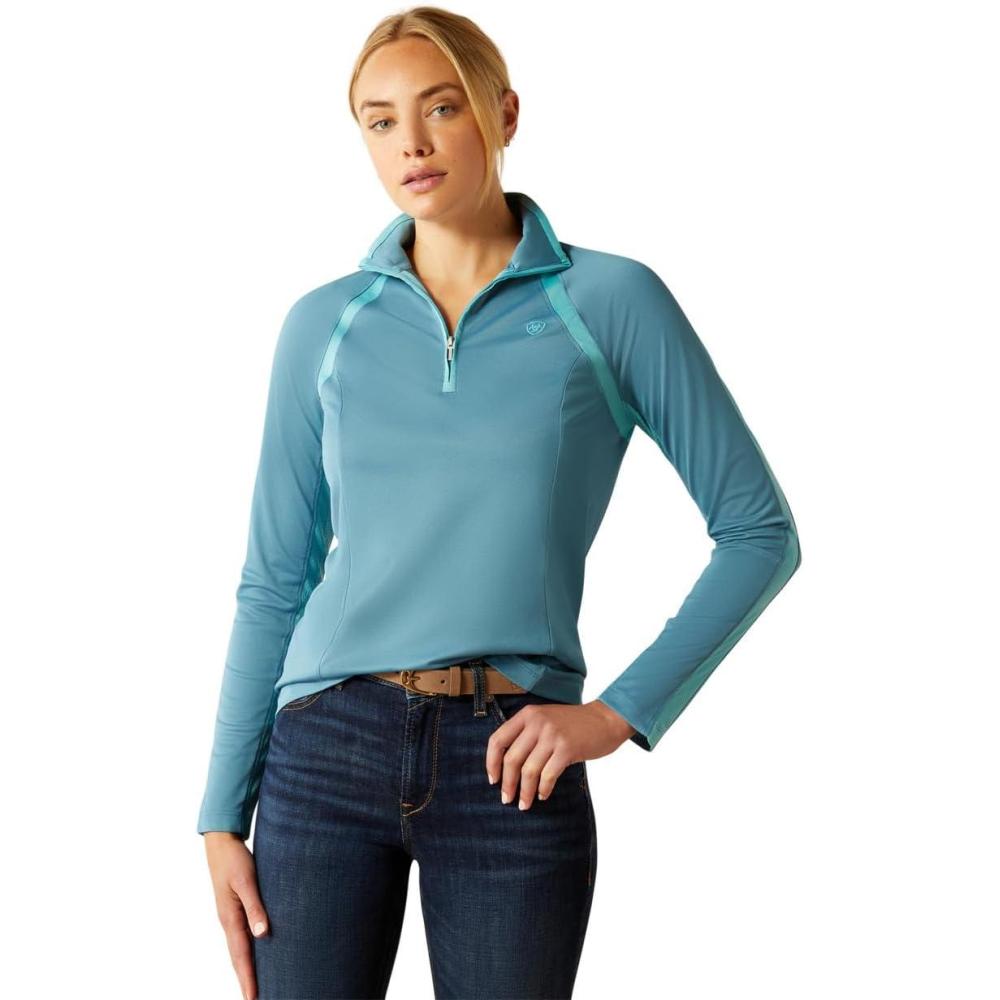 imageAriat Womens Sunstopper 30 14 Zip Baselayer North Atlantic Dot XSmallStorm Blue